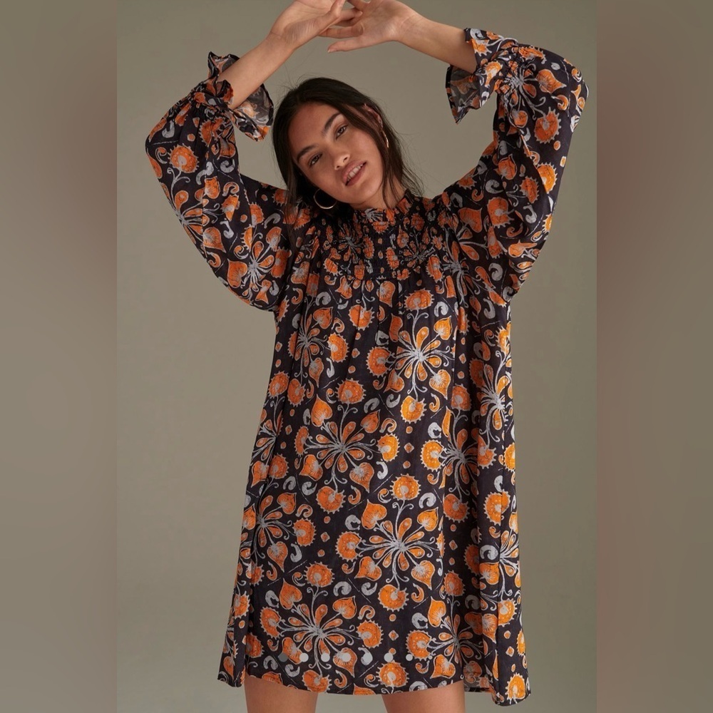 Porridge Darian Tunic Dress in Orange & Navy Long Sleeve Mini Size Medium